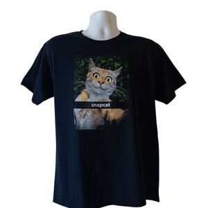 Snap Cat men's black short-sleeve graphic t-shirt size L